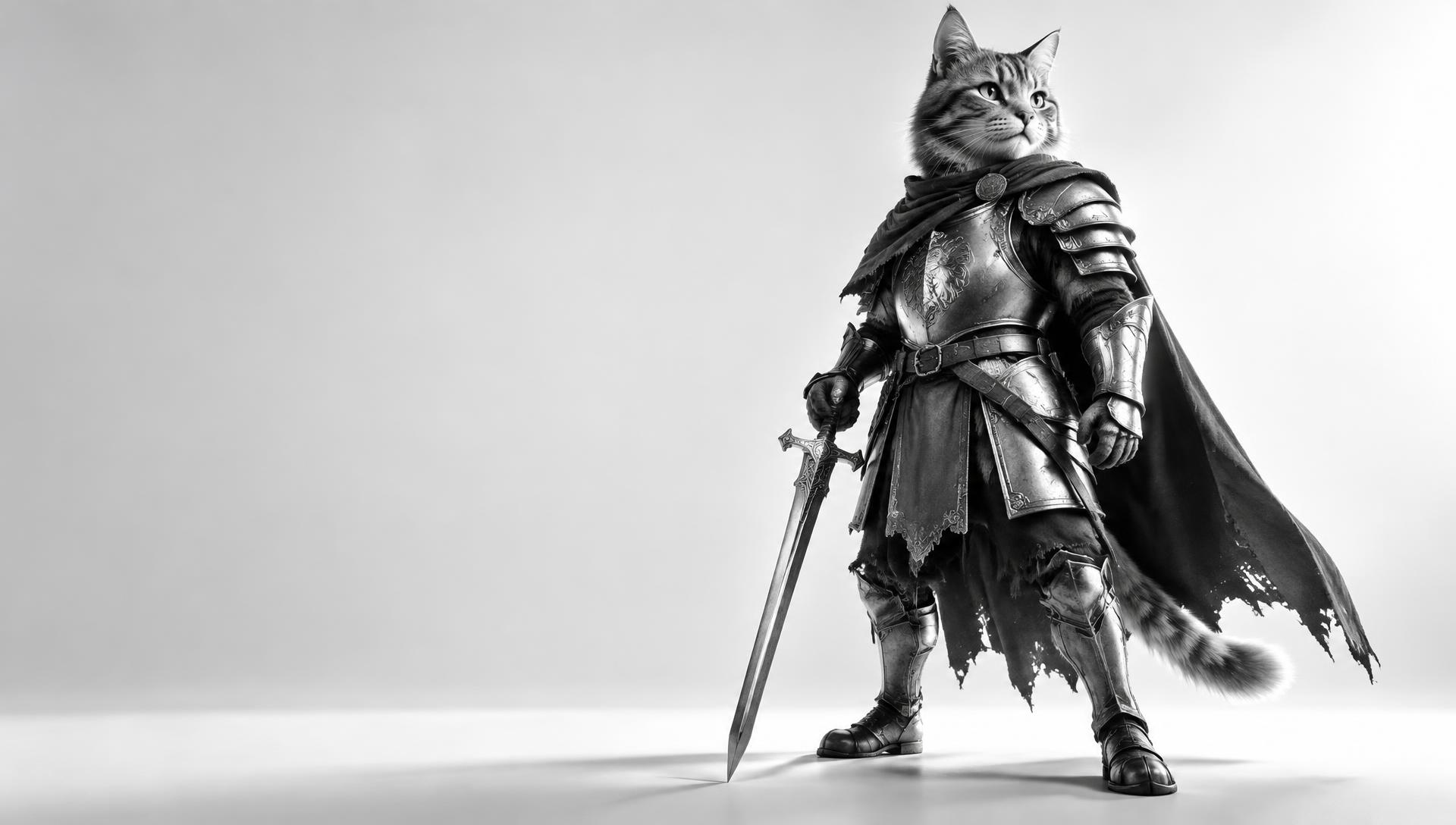 Cat knight 3D model in a white studio
